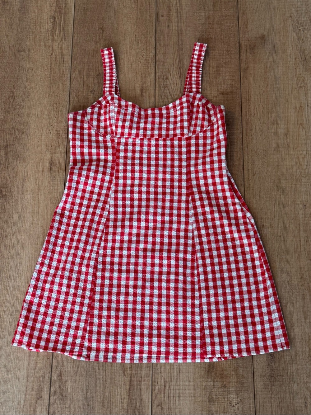 Zara Red White Gingham Sweetheart Cotton Mini Dress Size XL - Picture 3 of 10